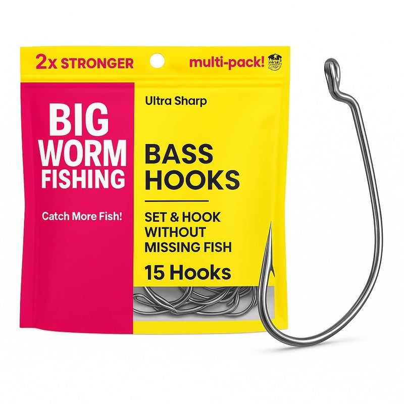 BIG WORM FISHING Worm Hooks for Bass Fishing- Texas Rig - Ewg - Image 1